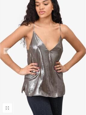 CAMI NYC The Olivia Lame Metallic Silk  Camisole Pewter S